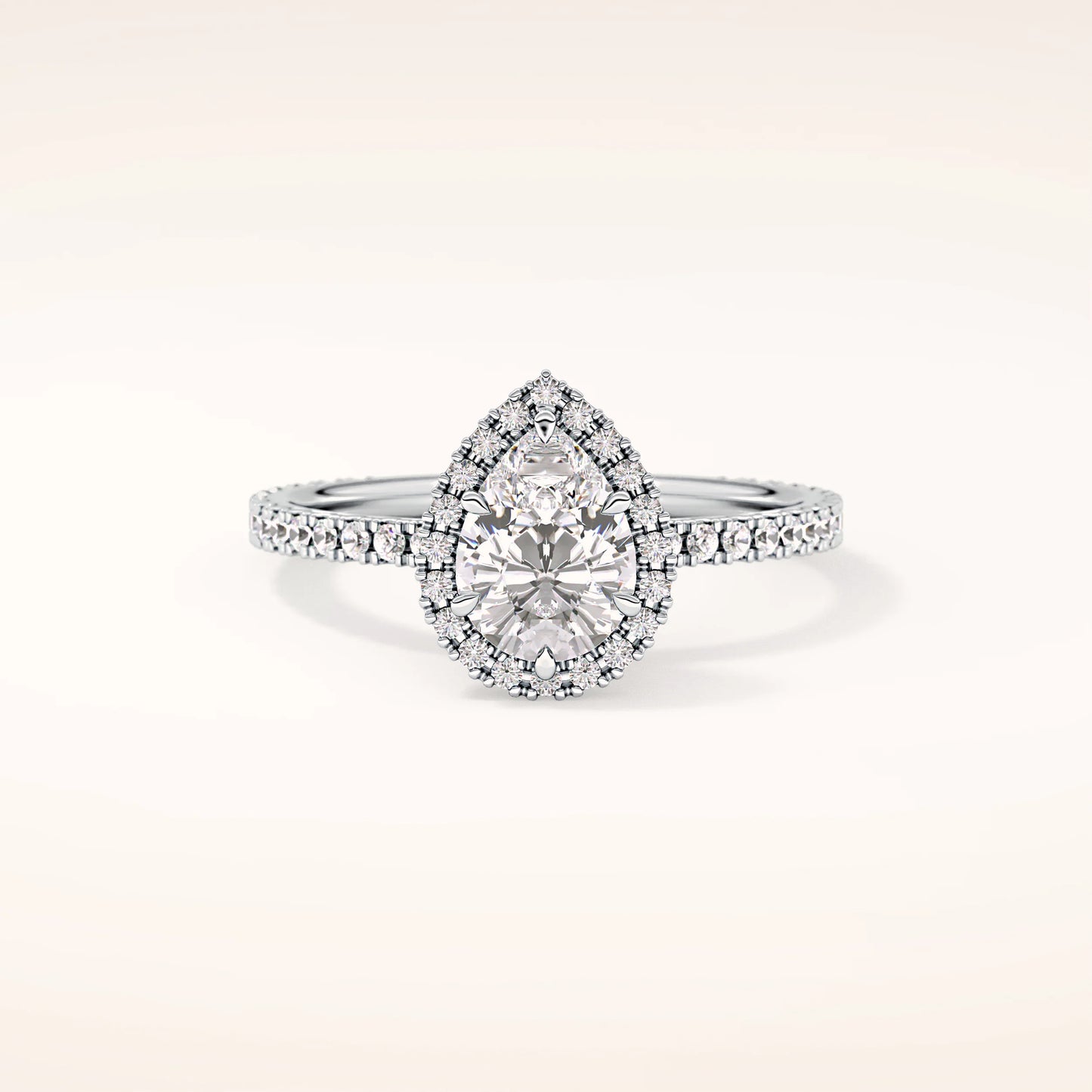 Halo Pear Moissanite Ring with Pavè Band