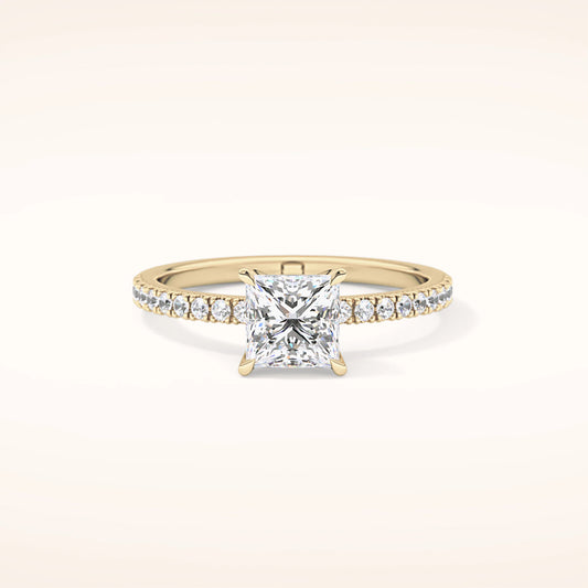 Princess Lab Grown Diamond Ring with Pavè Band