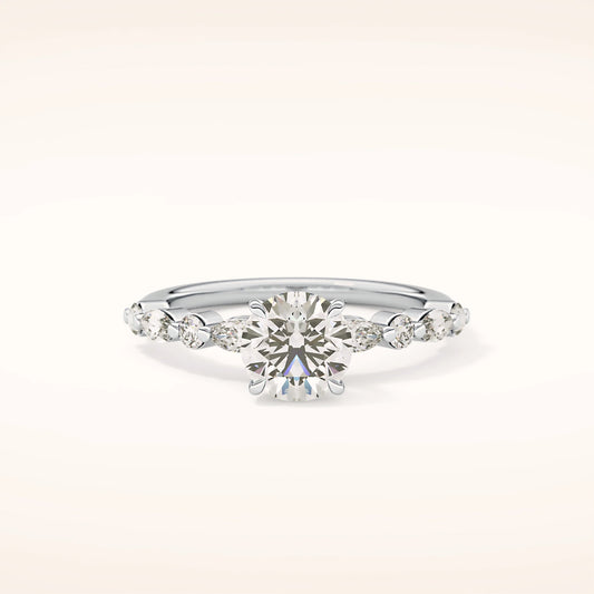 Round Moissanite Ring with Embellished Band
