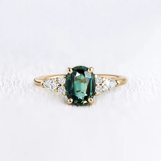Oval Lab Grown Emerald Cluster Ring