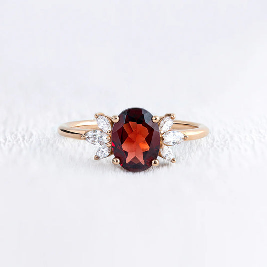 Oval Lab Grown Ruby Cluster Ring