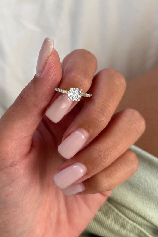 Round Lab Grown Diamond Ring with Pavè Band